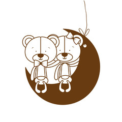 silhouette of cute couple of bears sitting on the moon