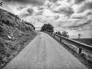 Mountain road in black and white