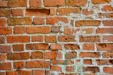 Empty old brick wall texture. Stone background. Shabby facade of the building. Abstract web banner. Copy space.