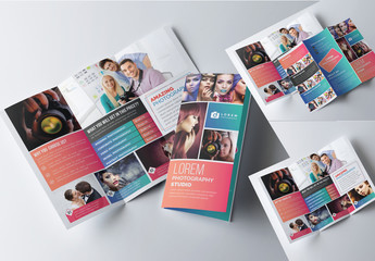 Trifold Brochure Layout with Gradient Color Accents