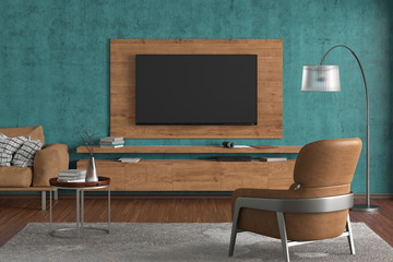 TV on the wall of modern living room