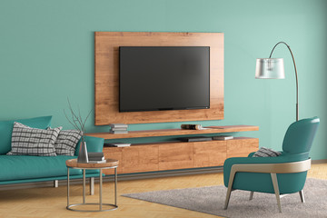 TV on the wall of modern living room