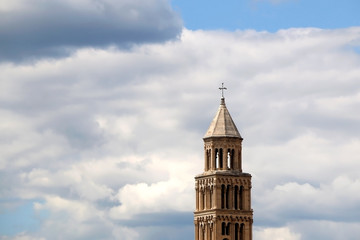 Fototapeta na wymiar Saint Domnius bell tower, historic landmark in Split, Croatia. Cloudy sky in the background.