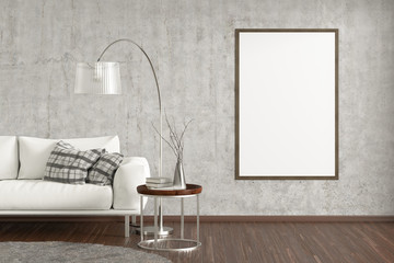 Posters on the wall in interior of modern living room