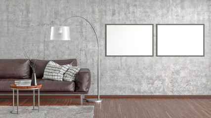 Posters on the wall in interior of modern living room