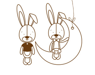 silhouette of cute bunnies sitting on the moon