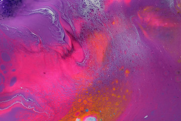 Bright abstract painting for background with bright neon pink, purple, and coral colors.