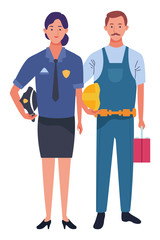 Professionals workers couple smiling cartoons