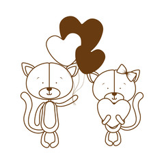 silhouette of cute couple of cats on white background