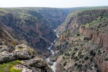 Fototapeta na wymiar Aksu Canyon seen from Sayram-Ugam National Park in the southern province of the Republic of Kazakhstan