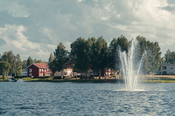 fountain in the lake of the park