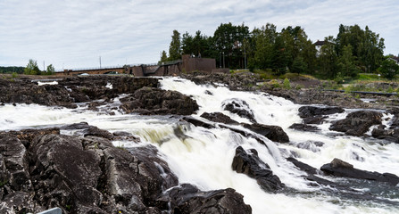 Hønefossen, Hønefoss, wodospad, waterfall w mieście © Dreamnordno
