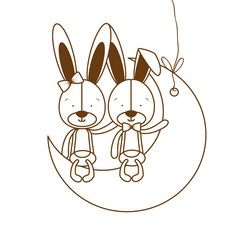 silhouette of cute bunnies sitting on the moon