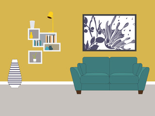 living room interior design with sofa and furniture
