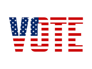flag of united states of america in form of vote text for election
