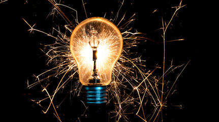 light bulb and sparkler in the dark