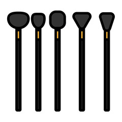 Black flat icon is a simple set of trendy glamorous cosmetic brushes of different shapes for blush powder for makeup, beauty guidance. Vector illustration
