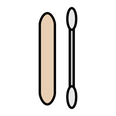 Flat icon is a simple fashionable glamorous cosmic cotton swab for cleaning the face and ears and nail file, manicure guidance. Vector illustration
