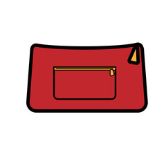Red flat icon simple fashionable glamorous women's beautiful handbags, cosmetic bags, clutch bags for storing things and cosmetics. Vector illustration