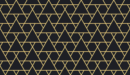 Seamless antique palette black and gold isometic grid triangular outline pattern vector