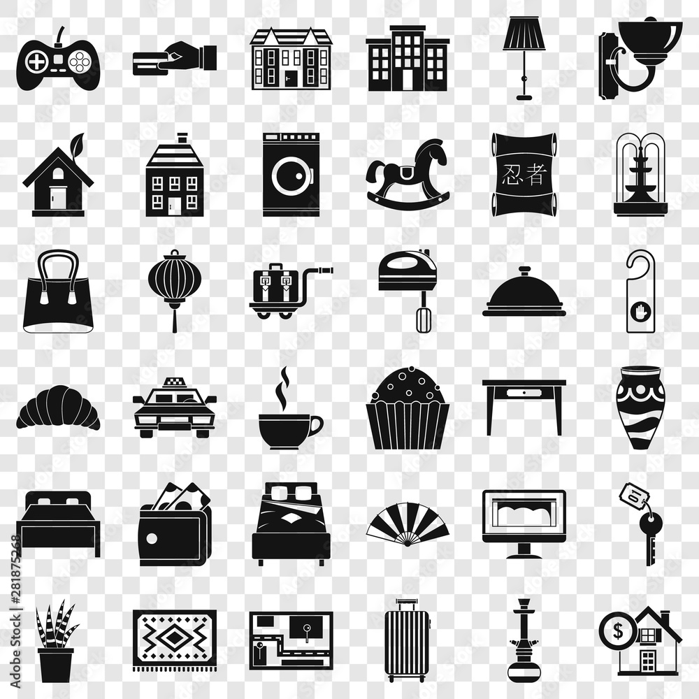 Poster apartment icons set. simple style of 36 apartment vector icons for web for any design