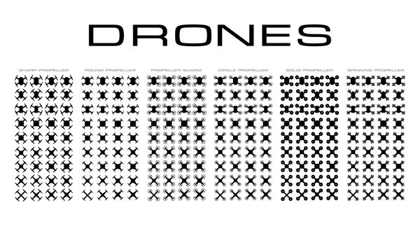 Flying Drones Symmetrical Icons Symbols Top View