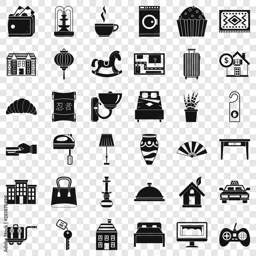 Poster house icons set. simple style of 36 house vector icons for web for any design