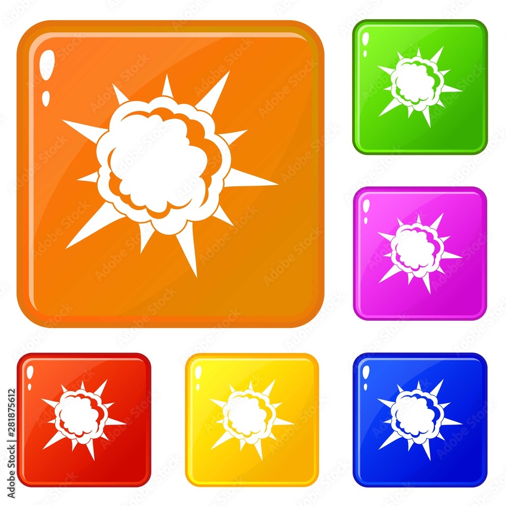 Poster powerful explosion icons set collection vector 6 color isolated on white background