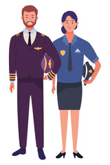 Professionals workers couple smiling cartoons