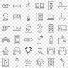Parking icons set. Outline style of 36 parking vector icons for web for any design