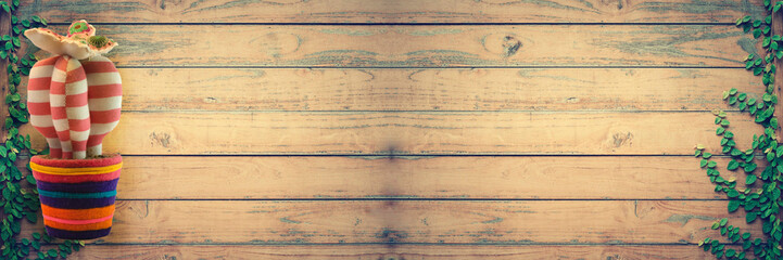 wooden banner background. with buddha, with cactus or just wood