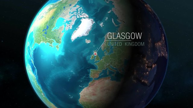 United Kingdom - Glasgow - Zooming from space to earth