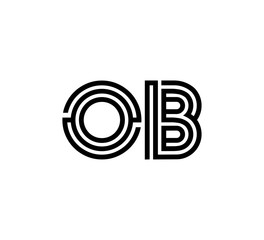 Initial two letter black line shape logo vector OB
