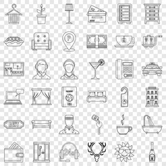 Receptionist icons set. Outline style of 36 receptionist vector icons for web for any design
