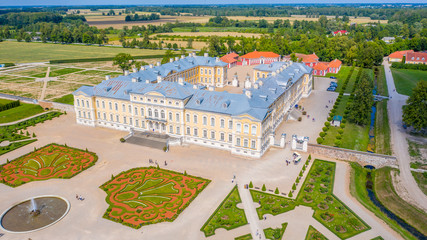 RUNDALE, LATVIA Aerial view, drone photo of Rundale palace and it's gardens, built in 18th Century 