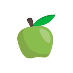 Vector green apple illustration isolated on white background. Simple fruit flat icon