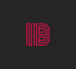 Initial two letter red line shape logo on black vector IB