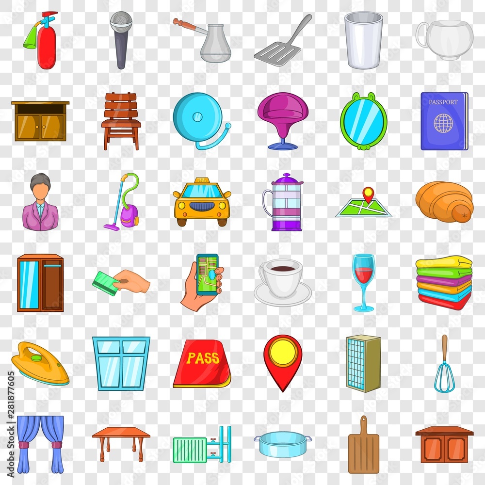 Poster passport icons set. cartoon style of 36 passport vector icons for web for any design
