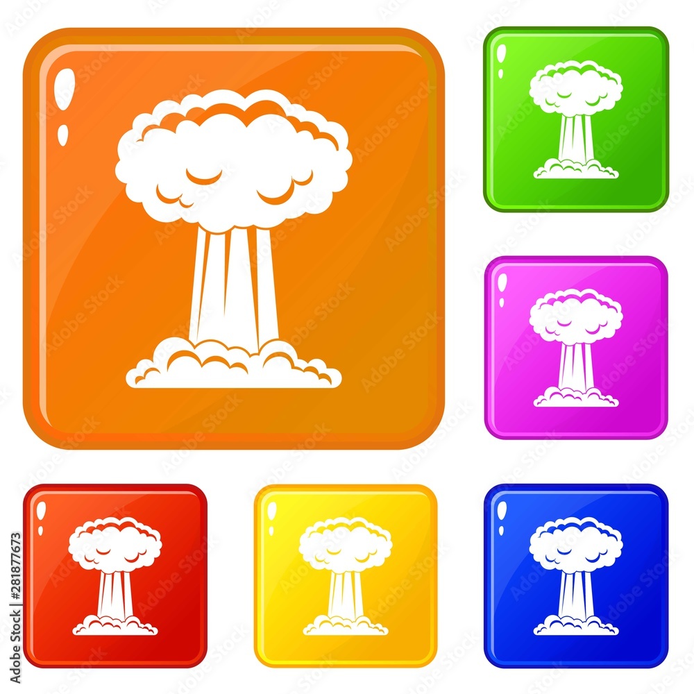 Poster mushroom cloud icons set collection vector 6 color isolated on white background