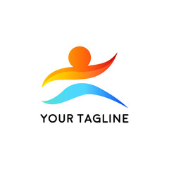 Run club logo, design for event, advertising, greeting cards or print.  emblem with abstract running people silhouettes, label for sports club, sport tournament, competition, marathon and healthy life