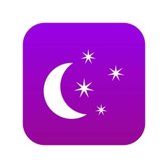 Moon and stars icon digital purple for any design isolated on white vector illustration