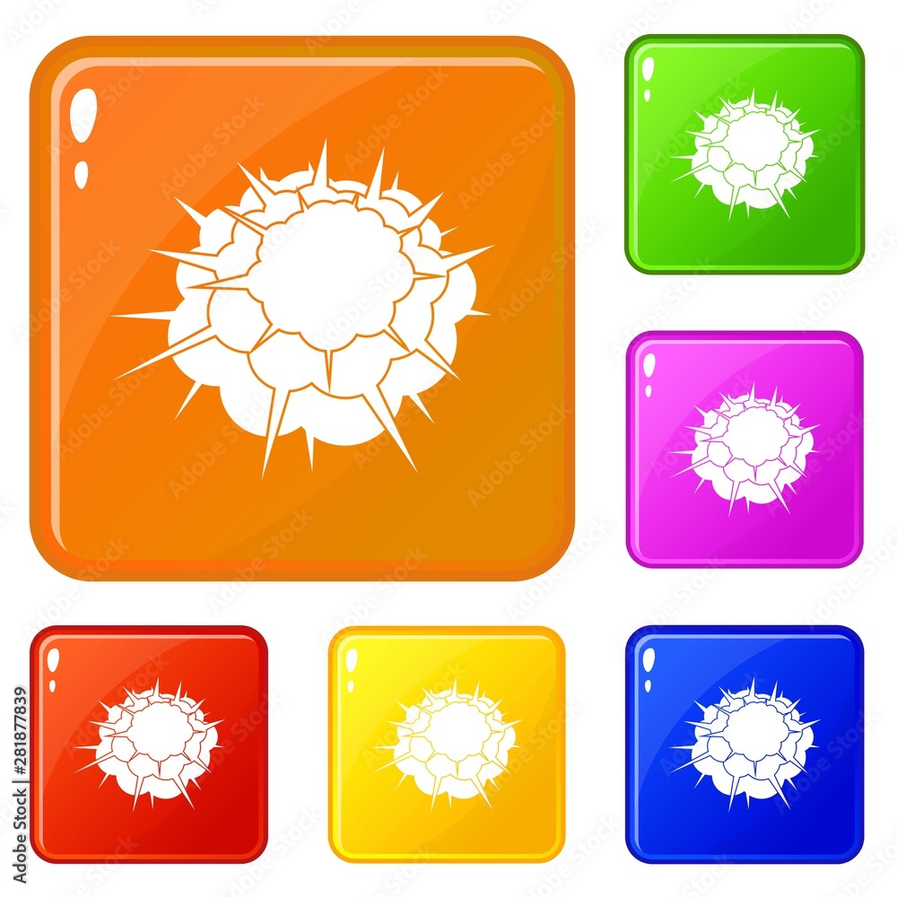 Aufkleber atomic explosion icons set collection vector 6 color isolated on white background
