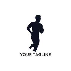 Run club logo, design for event, advertising, greeting cards or print.  emblem with abstract running people silhouettes, label for sports club, sport tournament, competition, marathon and healthy life