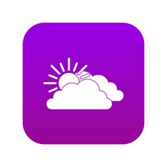 Sun and cloud icon digital purple for any design isolated on white vector illustration
