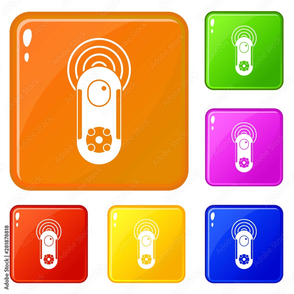 Poster game joystick icons set collection vector 6 color isolated on white background