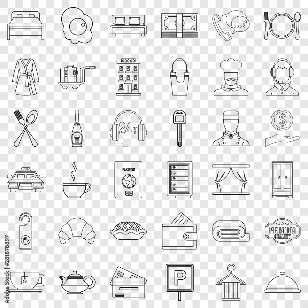 Poster premium service icons set. outline style of 36 premium service vector icons for web for any design