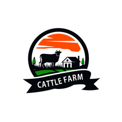 Cattle Farm Logo Design Stock Vector