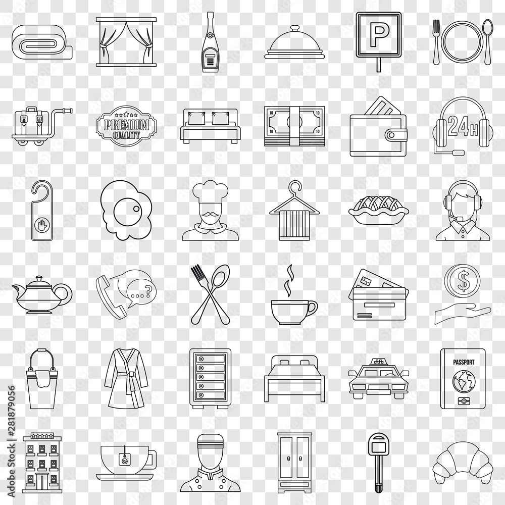Aufkleber five star service icons set. outline style of 36 five star service vector icons for web for any desi