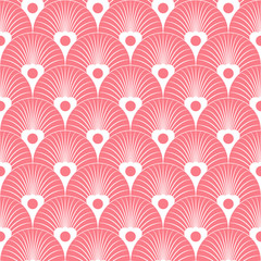 Seamless pink and white vintage peacock pattern vector