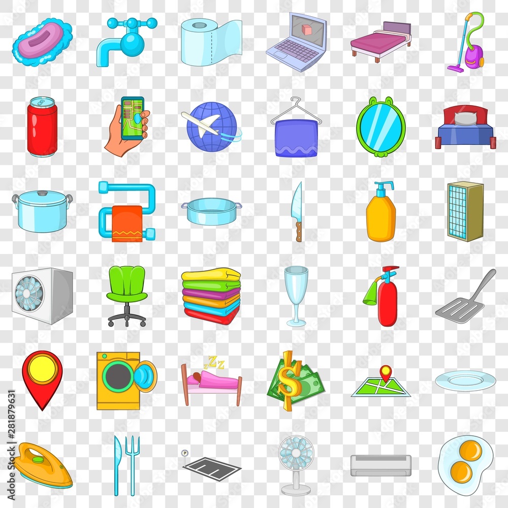 Poster guest passport icons set. cartoon style of 36 guest passport vector icons for web for any design